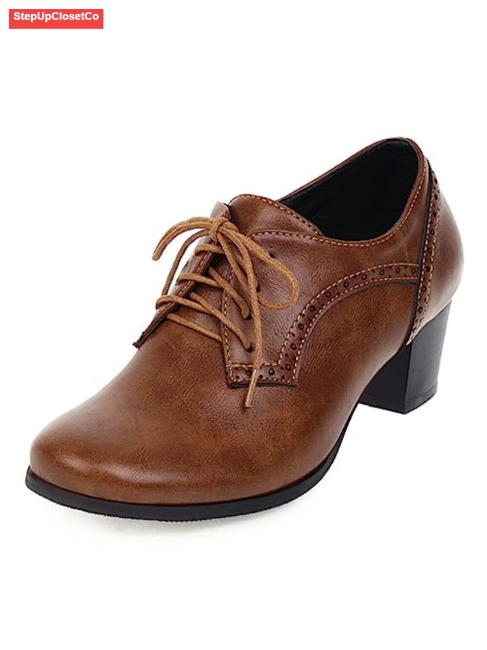 Women's Chunky Heel Oxfords Wingtip Lace Up Brogue PU